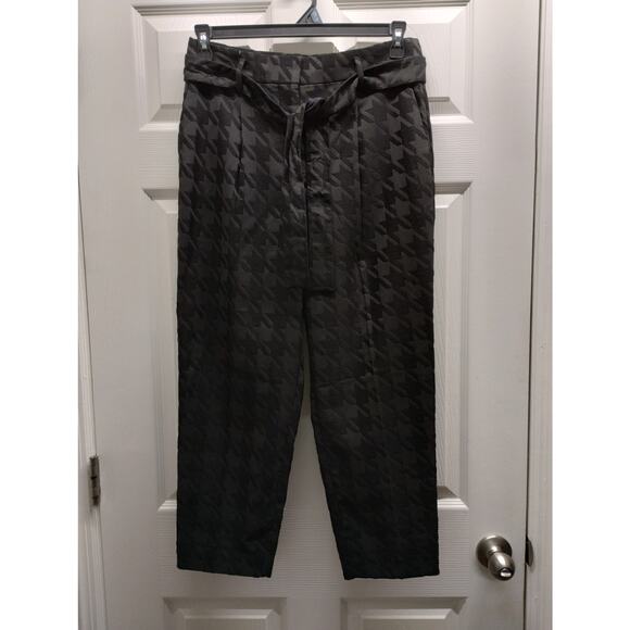 Ann Taylor NWT Size 8p Black Houndstooth Tie Waist Ankle High Rise Tapered Pants - Picture 1 of 8